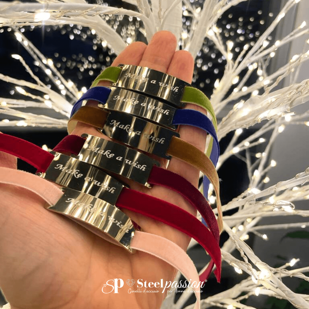 Bracciali male a wish inox e velluto