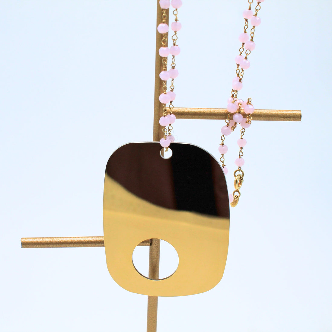 Collana rosario con ciondolo acciaio gold